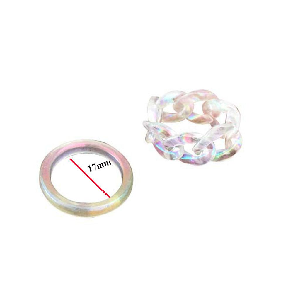 VANES1 Nhẫn Tròn Thiết Kế Bất Đối Xứng Màu Laser Phong Cách Hàn Quốc Thời Trang Cho