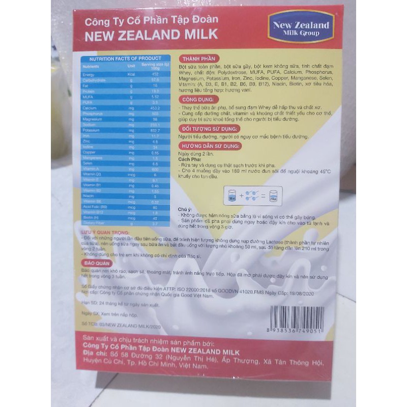 ( Tiểu đường)( Tăng khẫu trang)Sữa Bột New Zealand Milk Group Dianbet 