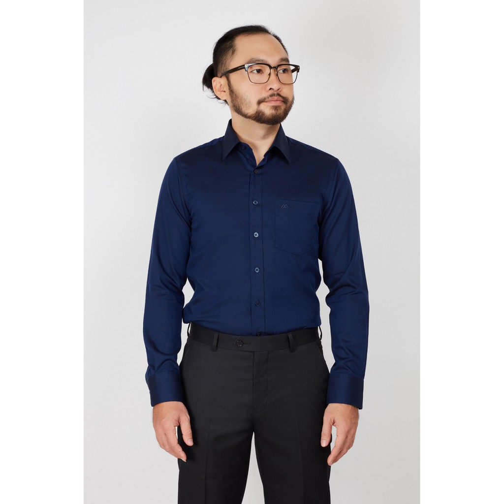 Áo sơ mi nam mattana Slim fit xanh đen trơn MAM26200011708663