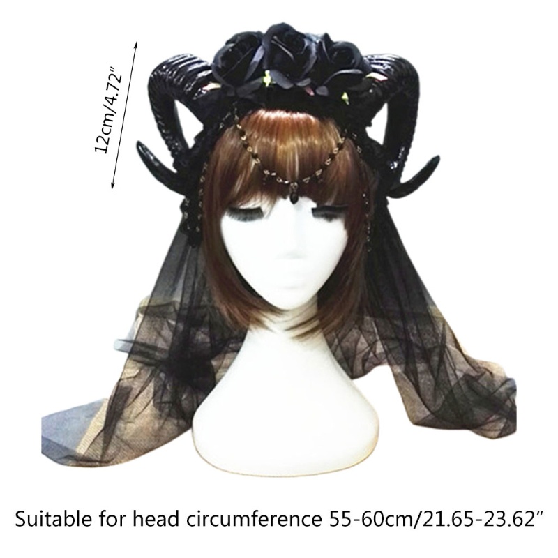 Cài Tóc Hình Sừng Cừu Phối Hoa Hồng / Vương Miện Phối Lưới Phong Cách Gothic Cho Lễ Halloween