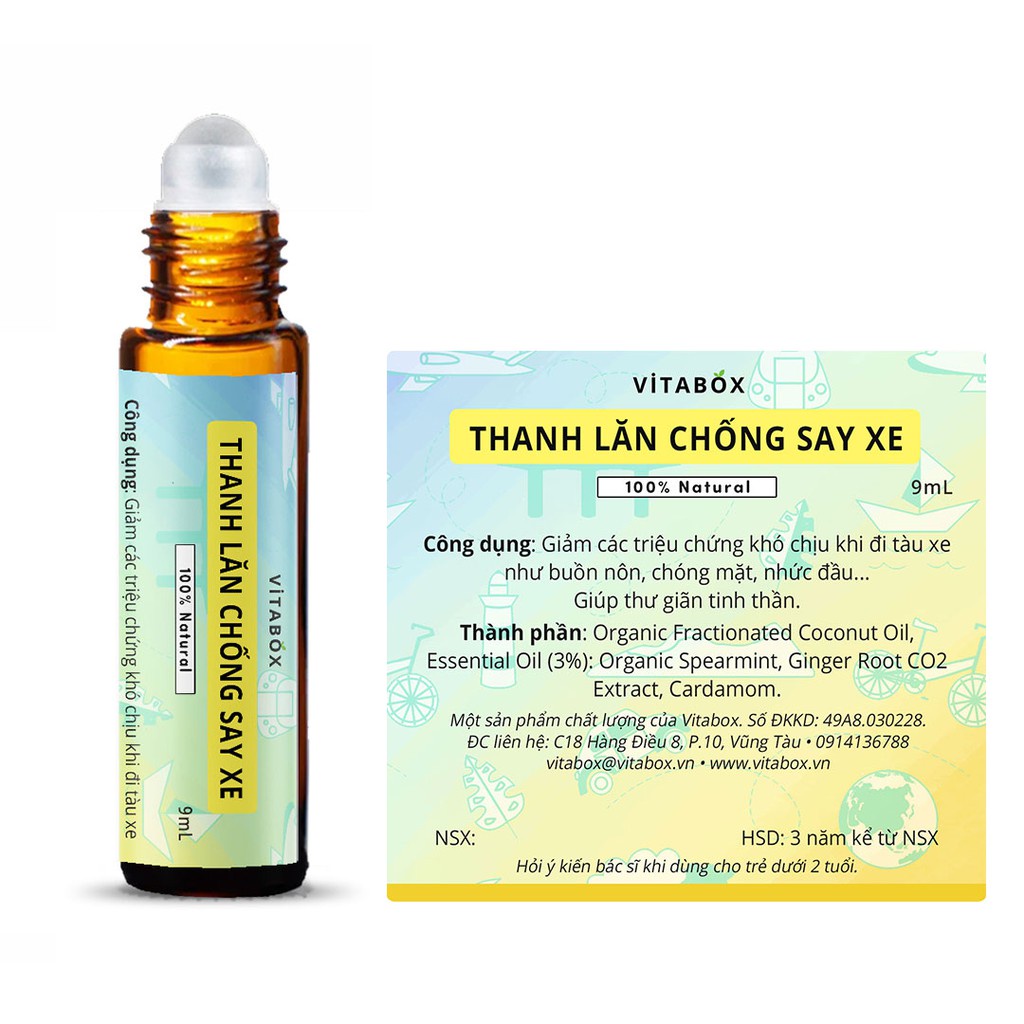 Thanh lăn tinh dầu chống say xe VITABOX - 100% thiên nhiên - 9mL