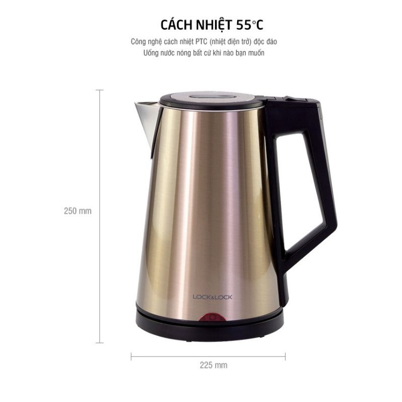 Bình đun nước siêu tốc Lock&amp;Lock Electric Kettle 1.7 Lít EJK631 bảo hành 12 tháng chính hãng