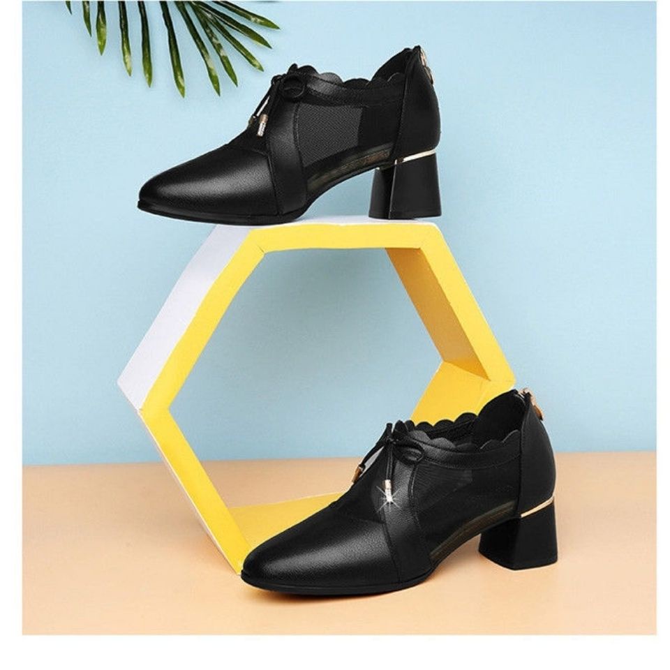 Giày Da Mềm Phối Lưới Thoáng Khí Thời Trang Xuân Hè 2021 Cho Phụ Nữ Trung Niên