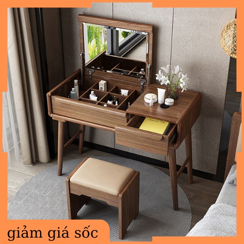 Bàn trang điểm gỗ cao cấp có gương gập gọn, bàn phấn thông minh kèm ghế tiện ích