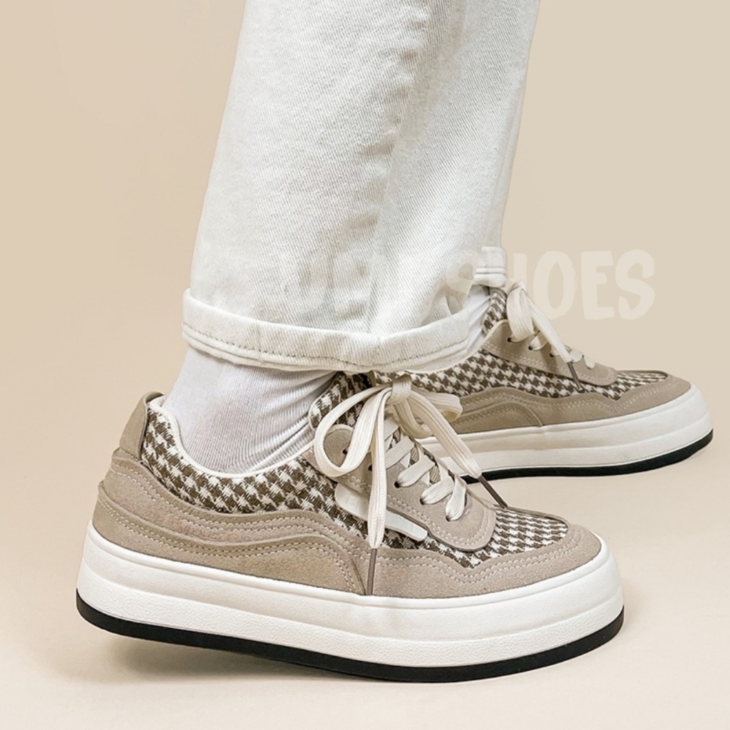 Giày thể thao nữ Ulzzang Eyty nâng độn đế cao 5cm răng cưa to mềm thoáng cá tính năng động màu đen trơn/kem [VIDEO THẬT]