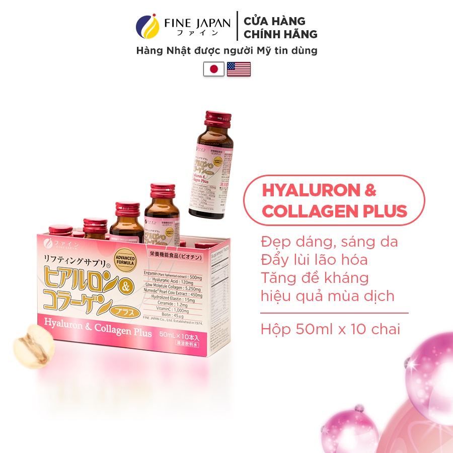 Combo 3 Hộp Collagen Nước Dưỡng Da Mờ Thâm Nám - Fine Japan Hyaluron Collagen Plus 3 Hộp x 10 Chai x 50ml