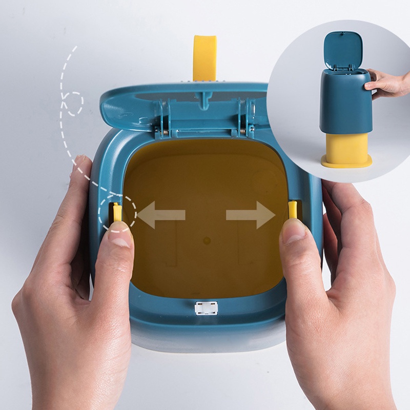 Thùng rác mini để bàn hoặc ô tô cute có quai xách, sọt rác mini nhựa dễ thương để phòng ngủ - có nắp đậy cho trang điểm văn phòngOxygen072