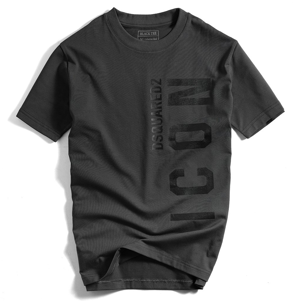 Áo thun xám in BLACK TEE tay ngắn cổ tròn fom regular fit vải cotton co giãn dành cho nam nữ TSBLT0026