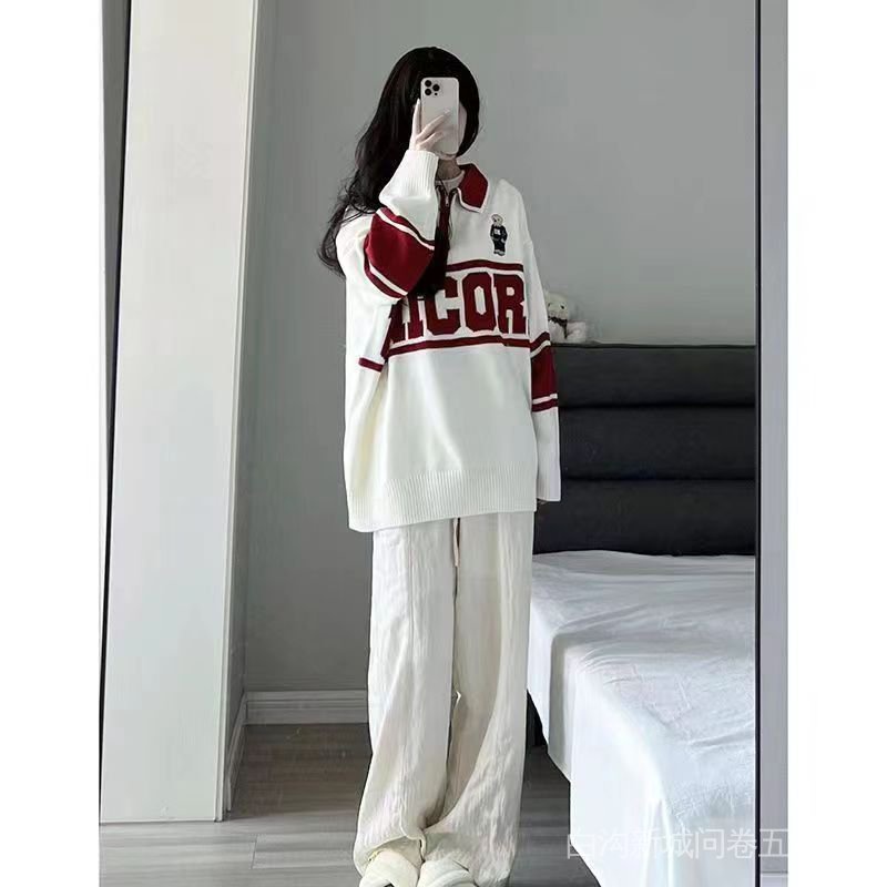 Set Áo Khoác Có Khóa Kéo Và Quần Dài Phong Cách Preppy Retro Mùa Thu