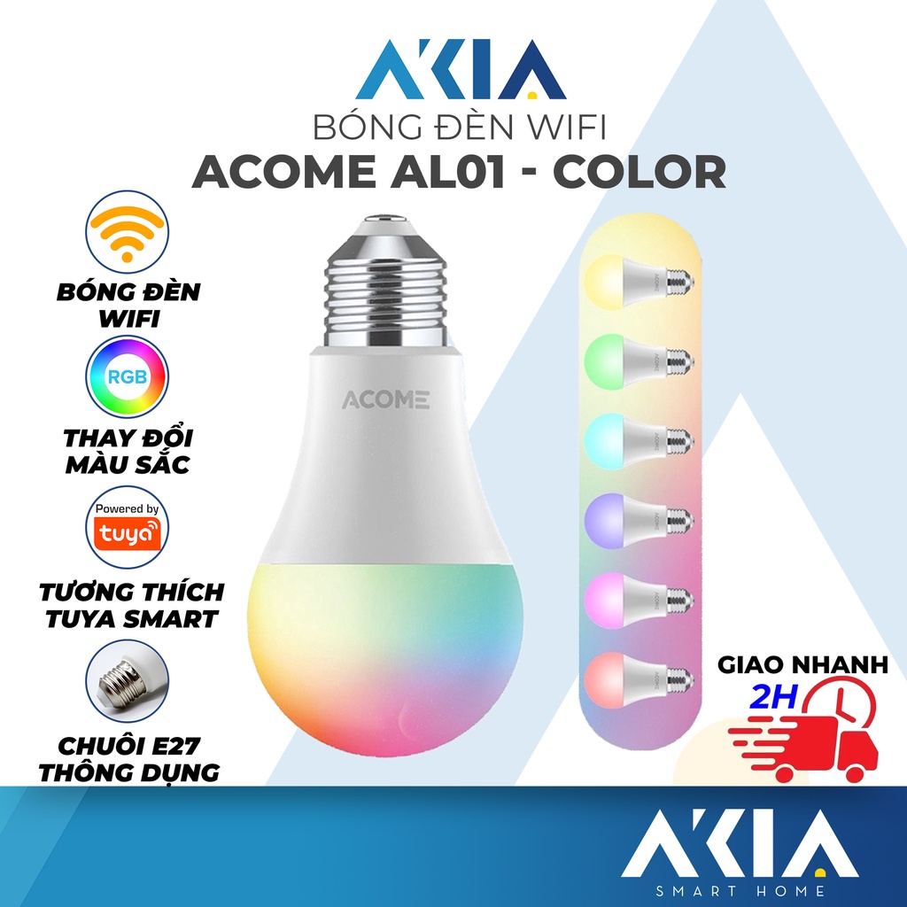 Bóng đèn led thông minh Tuya Acome AL01, chỉnh 16 triệu màu, chuôi E27 tương thích app Smart Life, hai bản 9W và 12W