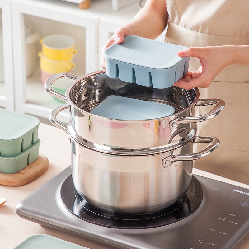 Khay trữ đông thực phẩm đồ ăn dặm khuôn làm đá silicon cao cấp có nắp đậy chống dính chịu nhiệt phong cách hàn