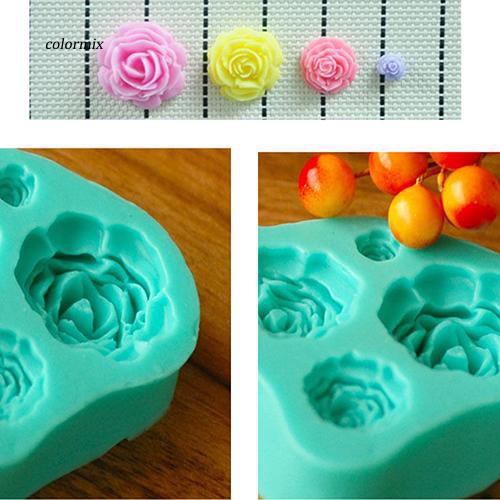 Khuôn làm bánh kẹo chocolate bằng silicon dập nổi 4 hoa hồng với cỡ khác nhau DIY kích thước 7.5x7x1.8cm