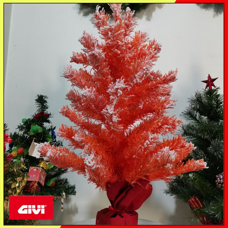 Cây Thông Noel Mini Cao 60cm Màu Hồng Cam Phủ Tuyết  Chân Đế Bọc Vải Đỏ