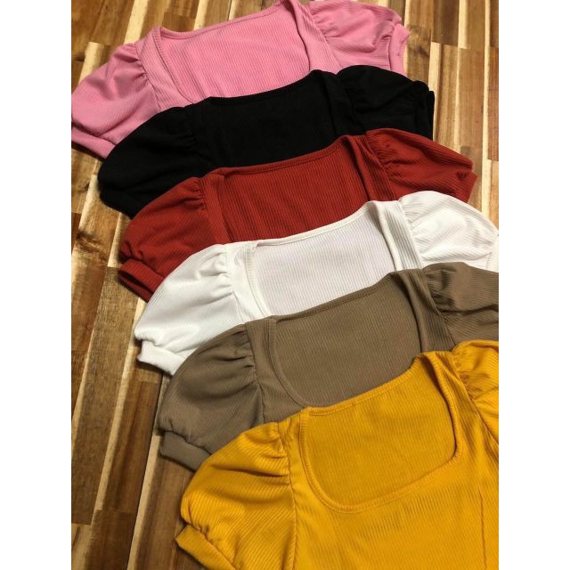 ÁO THUN GÂN TAY PHỒNG CỔ VUÔNG  Croptop