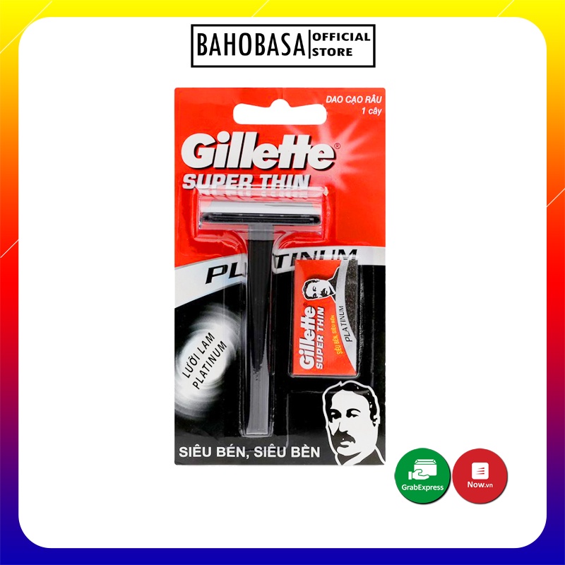 Dao Cạo Râu Cán Đen Gillette SUPER THIN Tặng Kèm Lưỡi Bahobasa