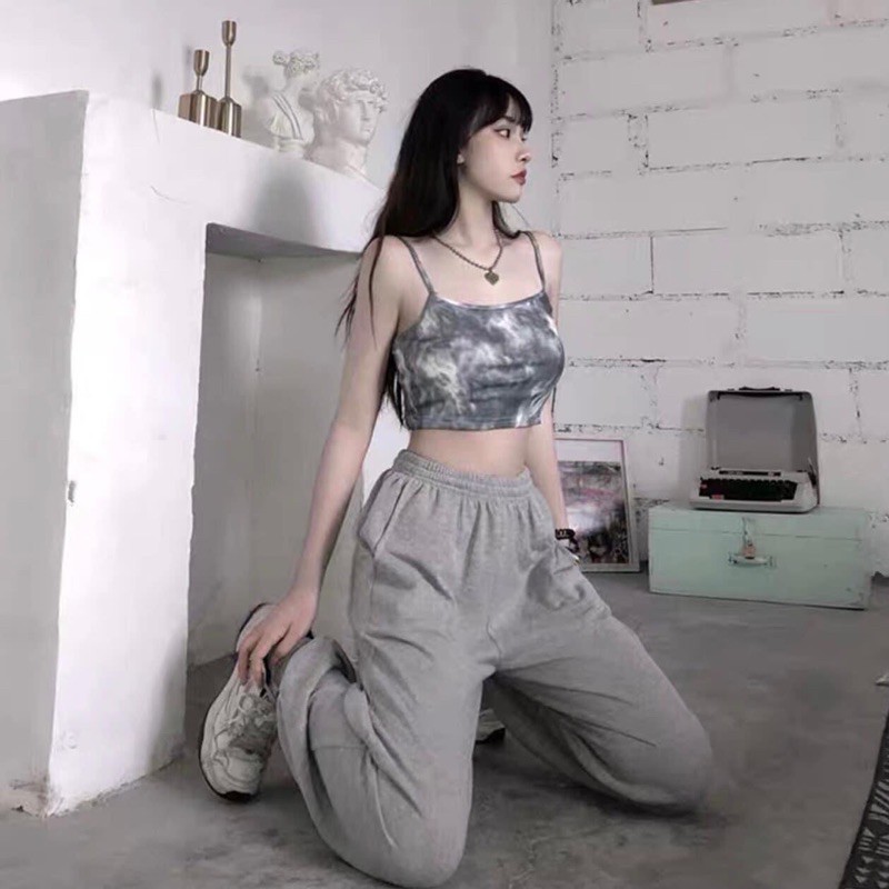 Áo Hai Dây Croptop Loang Xám