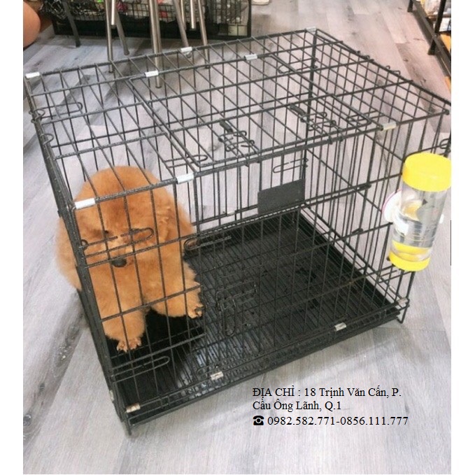 Chuồng Sắt Tĩnh Điện Vân Đá Cho Chó Mèo 2 CỬA NAN DÀY cho Chó dưới 25kg,khay mặt trước - Chuồng Sắt Xếp Gọn Kèm Mâm Hứng