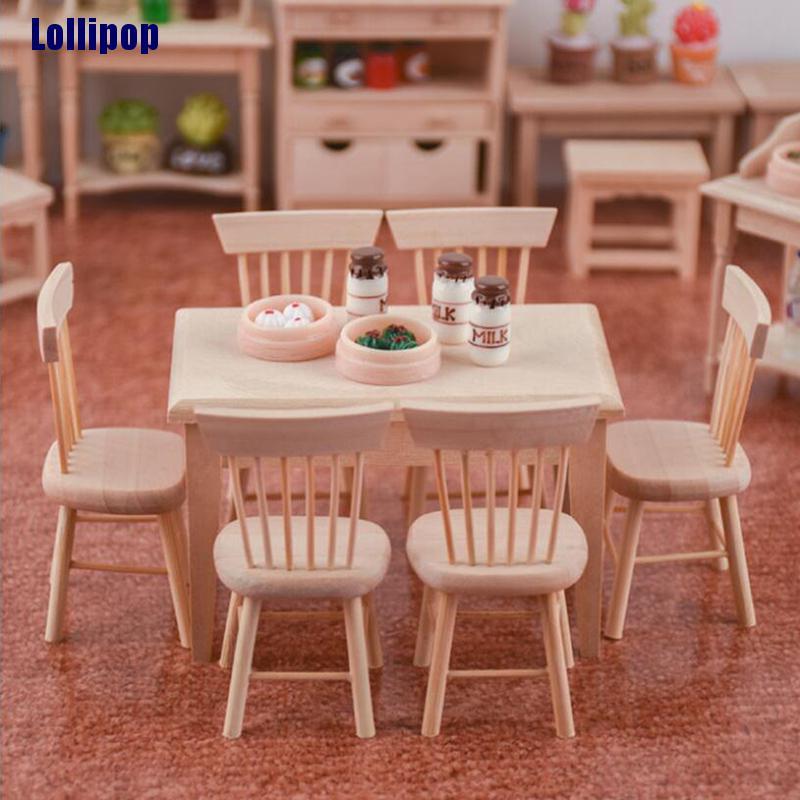 Bộ bàn ghế gỗ tỉ lệ 1/12 trang trí nhà búp bê