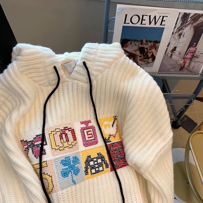 Áo Sweater Dáng Rộng Mềm Mại Thêu Họa Tiết Kiểu Vintage Nhật Bản Thời Trang Thu Đông Cho Nữ