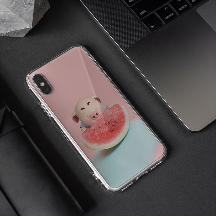 Ốp lưng cute heo con ăn dưa Iphone 7/7Plus/8/8Plus/X/Xs/Xs Max/11/11 Promax/12/12 Promax PIG20210132