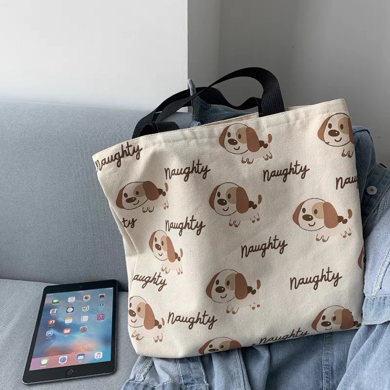 Túi tote vải canvas đi học đẹp cute hình cún yêu Sollle TO05P