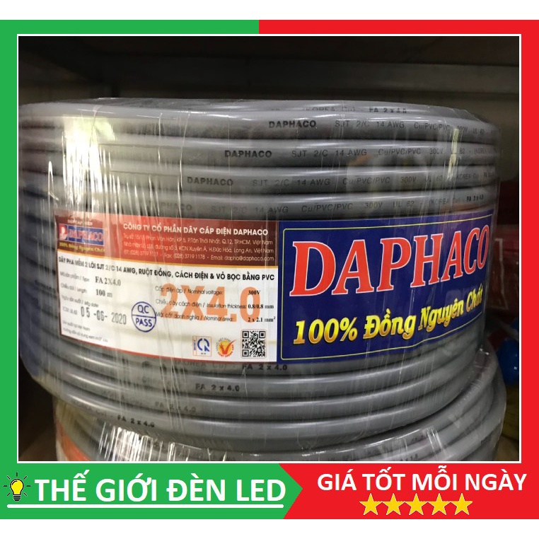 Dây điện đôi xám tròn (FA tròn 2 lớp vỏ ) DAPHACO 2x1.0 , 2x1.5, 2x2.5, 2x4.0, 2x6.0 Cuộn