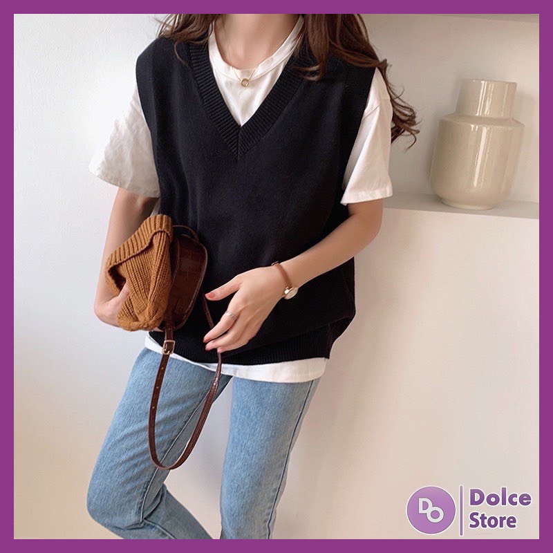 Áo gile len nữ cổ tim chất đẹp - Dolce