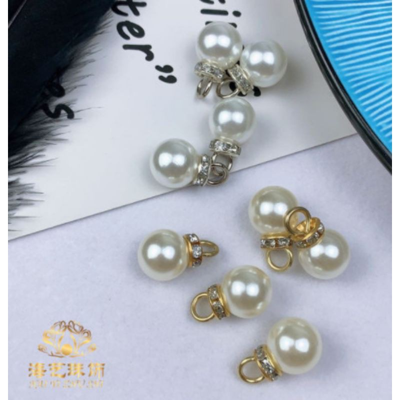 10 hạt trai có khoen treo làm phụ kiện handmade cỡ 12mm