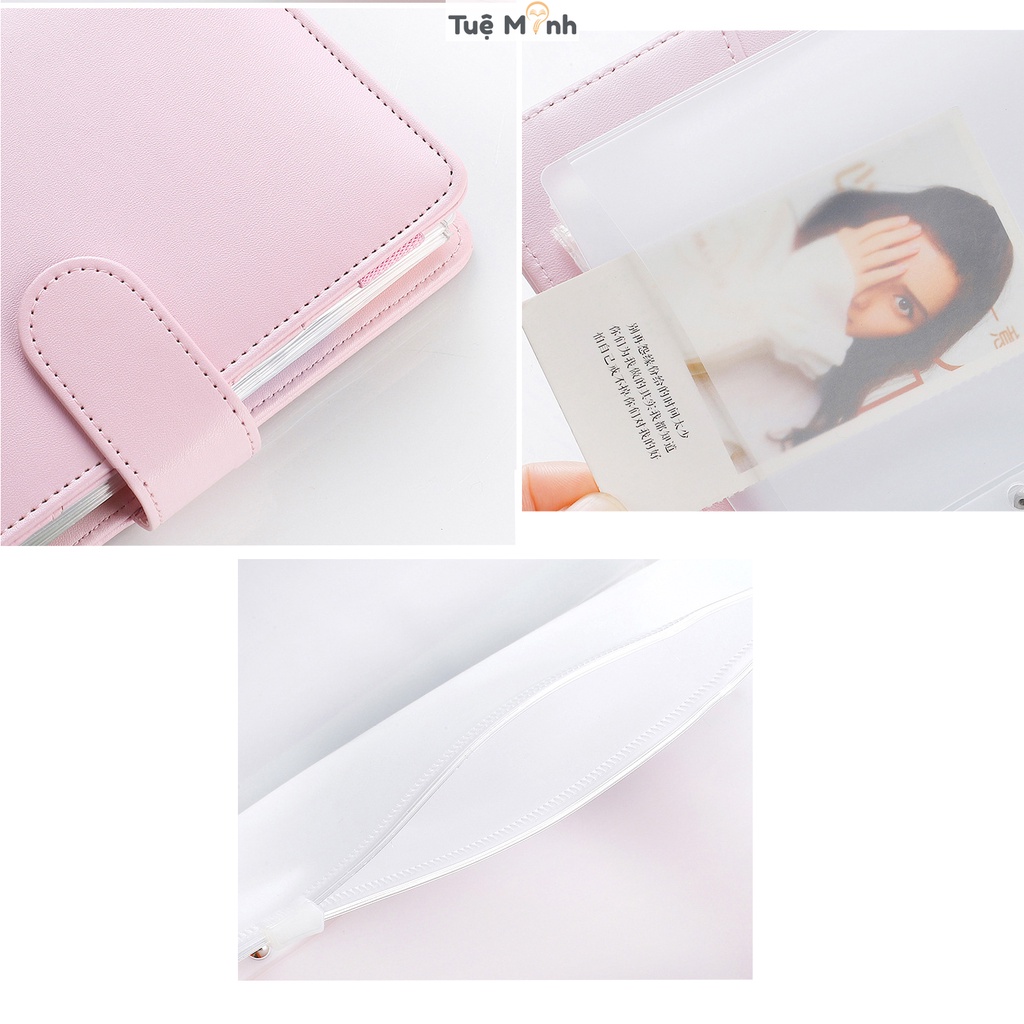 Sổ tiết kiệm tài chính kẹp còng bìa da A6 full phụ kiện S09 bìa Pastel kèm tab phân trang, túi zip binder, bút viết
