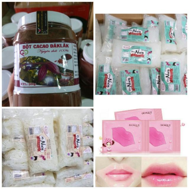 Com bo bột ca cao, bún nưa mì nưa, mặt nạ môi