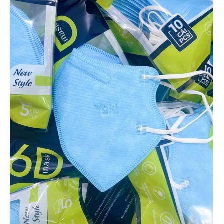 Túi 10 Chiếc Khẩu Trang 6D  Mask Yoki 5 Lớp Kháng Khuẩn Lọc Bụi Mịn PM2.5