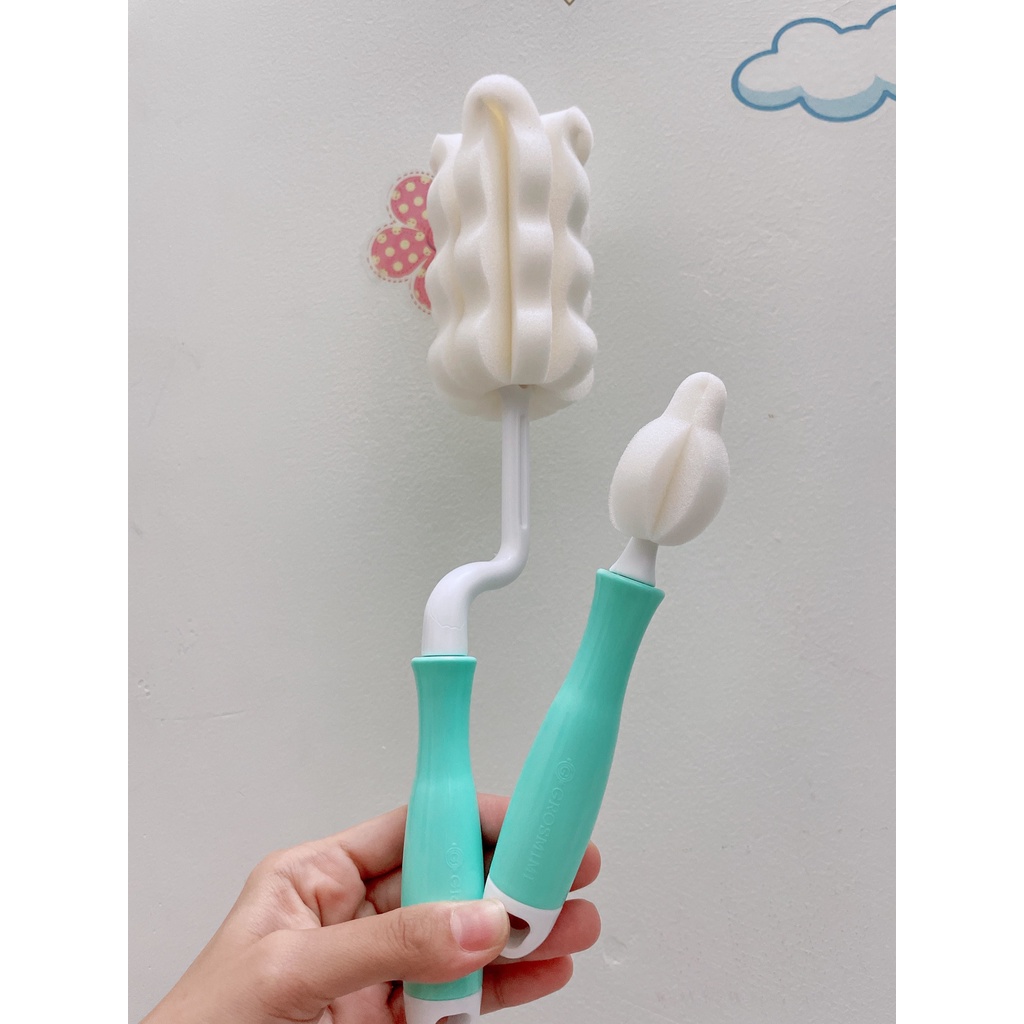 (MÀU XANH) Set 2 cọ mút xốp bọt biển rửa bình sữa và núm ti bọt biển Grosmimi Hàn Quốc