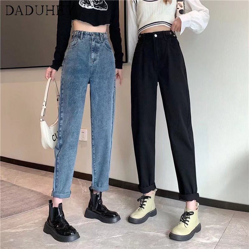 Quần jeans lưng cao ống đứng thời trang Hàn cho nữ