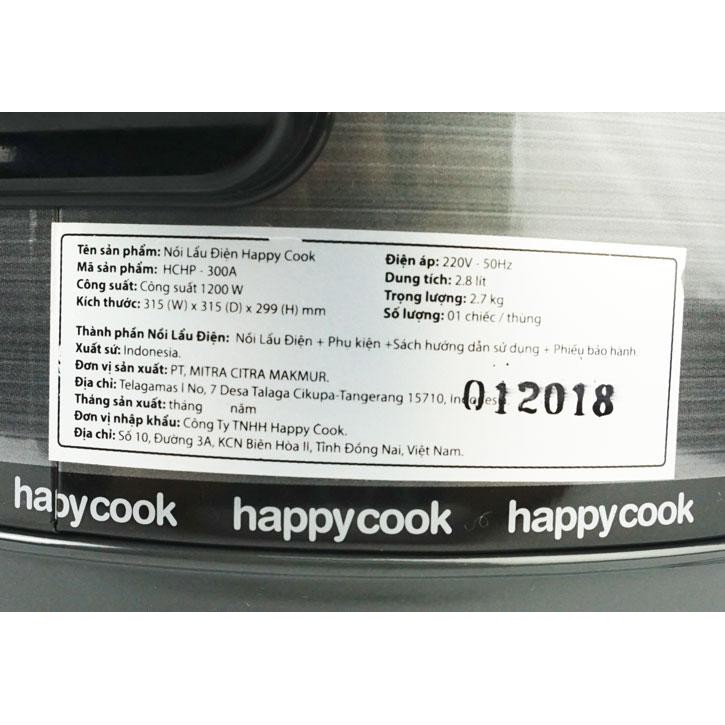 [Mã ELHADEV giảm 4% đơn 300K] Nồi lẩu điện đa năng Happycook HCHP-300A 2,8L