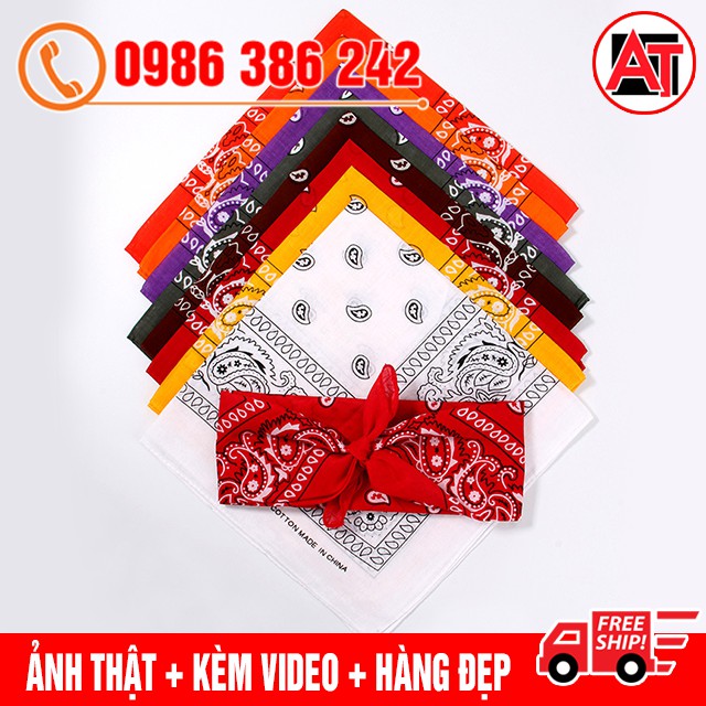 ⚡ [SALE OFF] Khăn Turban Bandana Cotton Vuông Hip Hop Họa Tiết Size 54x54cm Đa Năng