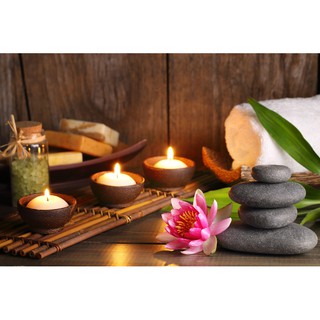 Tranh dán tường 3D Spa - VẢI LỤA phủ kim sa (kích thước theo yêu cầu)