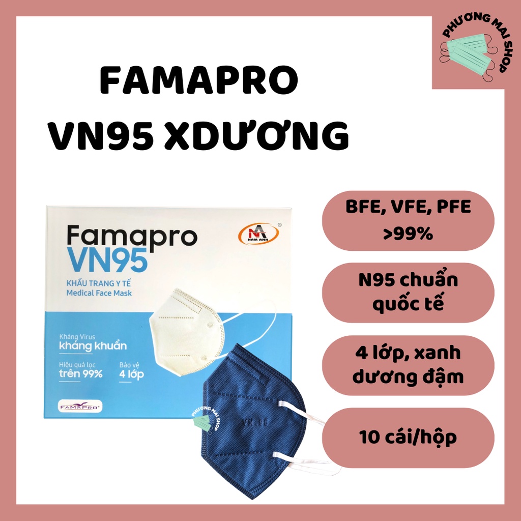 [VN95] Khẩu Trang y tế cao cấp kháng khuẩn 4 lớp Famapro VN95 - Hộp 10 cái