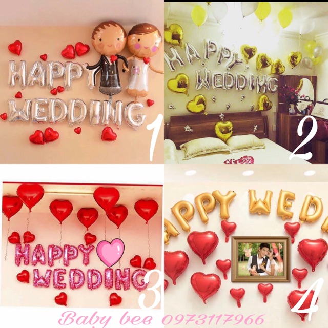 FREESHIP 99K TOÀN QUỐC_Set bóng cưới HAPPY WEDDING