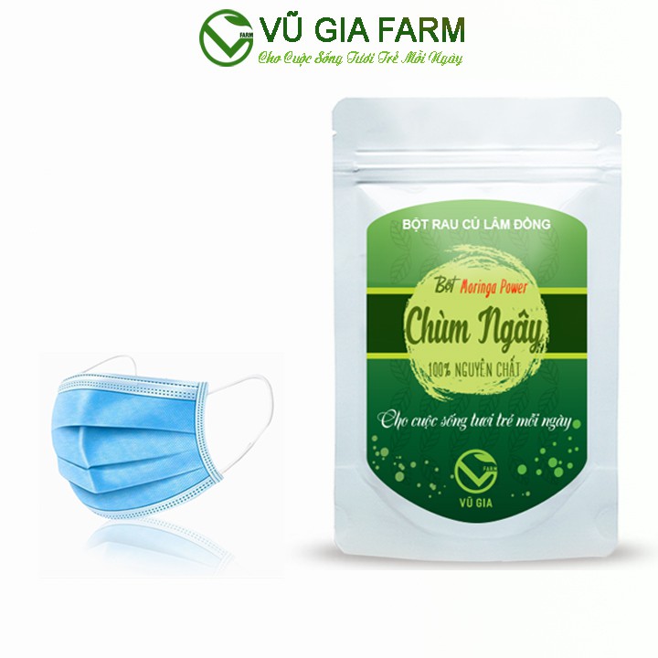 Bột Chùm Ngây Sấy Lạnh Nguyên Chất Vũ Gia (50g/ túi) + Tặng 5 Khẩu Trang Y Tế