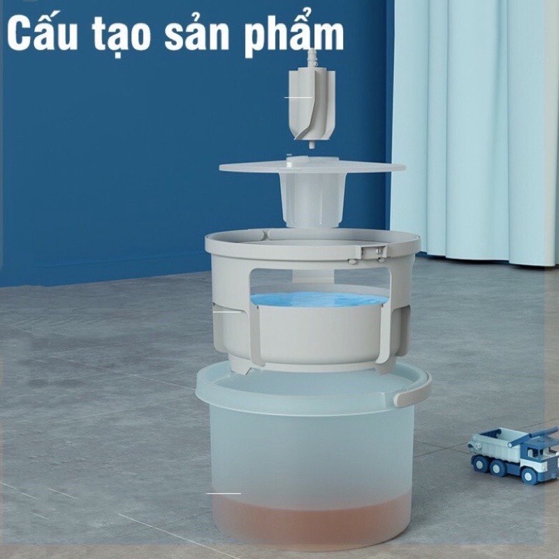 Bộ Lau Nhà Thông Minh Tách Nước Bẩn K8 Xoay 360 Độ Siêu Sạch - Chổi Lau Nhà 360 Độ, Cán Inox, Thùng Vắt Xoay Tròn