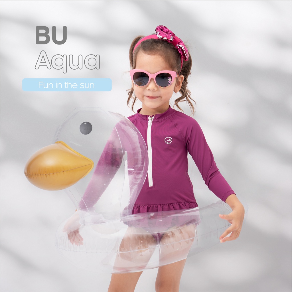 Bộ bơi liền dài tay bé gái Bu Baby Aqua cao cấp chống tia UV