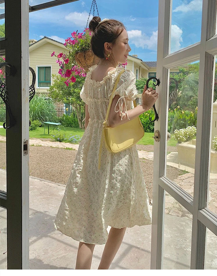 Đầm chữ A tay ngắn in hoa phong cách đáng yêu cho nữ