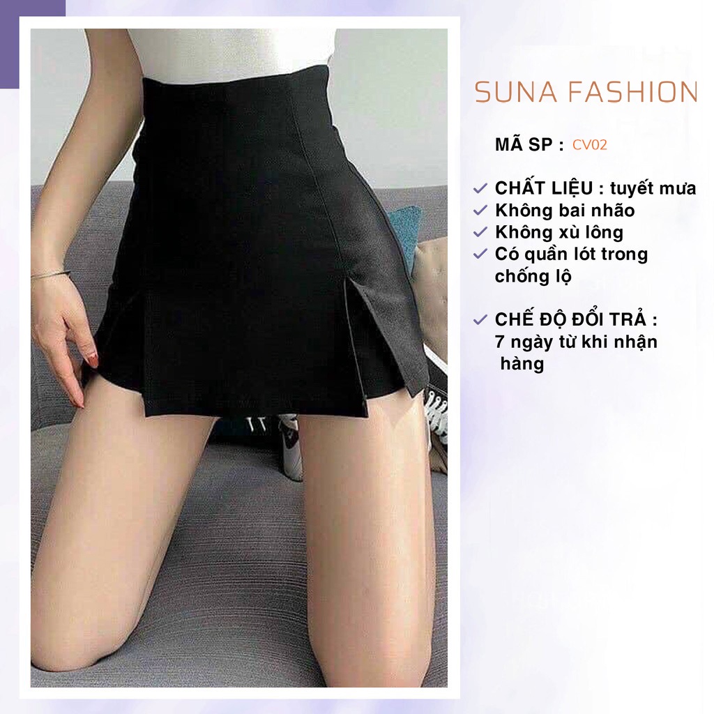 Quần giả váy nữ lưng cao chất tuyết mưa, Chân váy ngắn xẻ tà SUNA FASHION từ 40 - 56kg