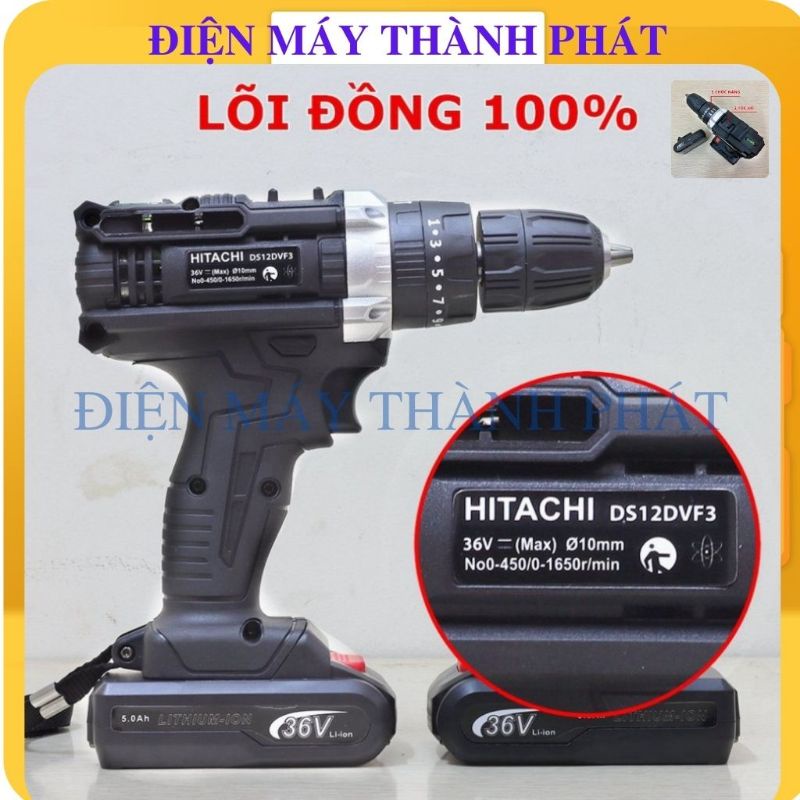 Máy khoan cầm tay súng bắn bắt siết ốc vít bulong hitachi 36V đa chức năng tặng kèm bộ phụ Kkện 24 chi tiết