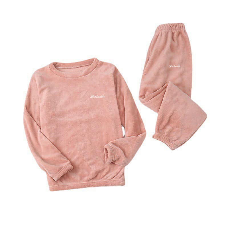 Bộ Ngủ Mặc Nhà Nhung Lót Lông Họa Tiết Gấu Nâu, Nơ Cute 2 Lớp Siêu Dày | BigBuy360 - bigbuy360.vn