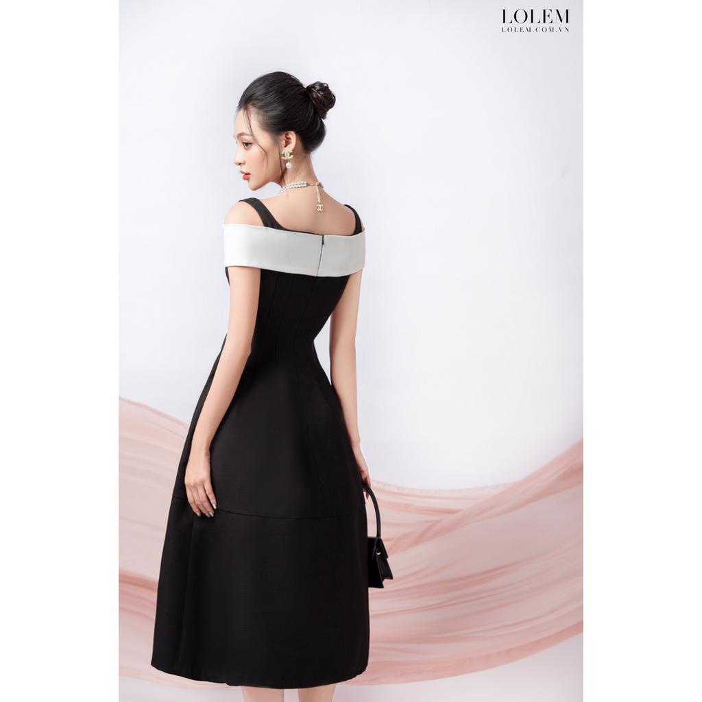 Đầm xòe thắt eo LOLEM DX429 khoét vai chất sạn lụa thoáng mát
