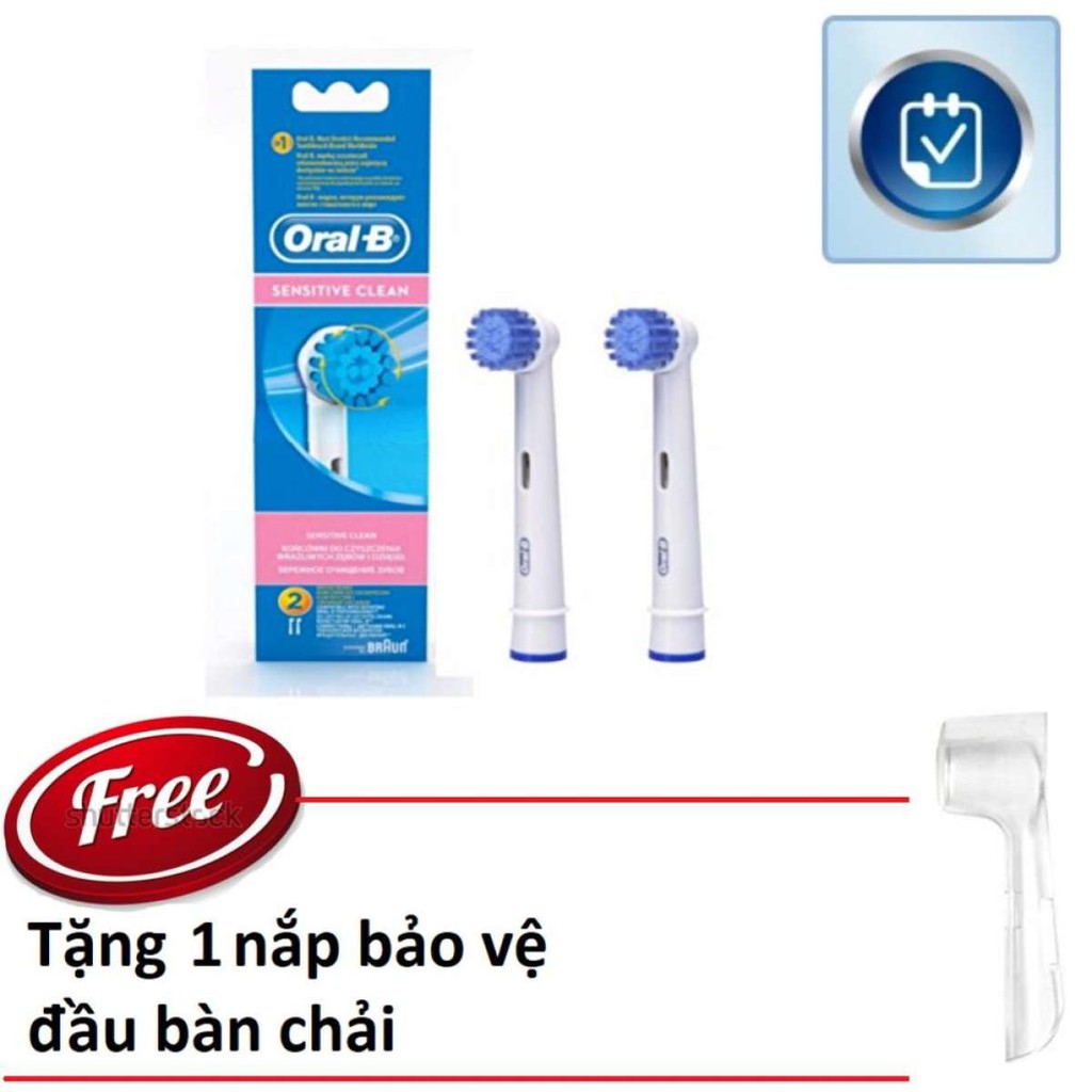 Bộ 2 đầu Oral-B sensitive clean ( made in germany) tặng kèm 1 nắp bảo vệ đầu bàn chải
