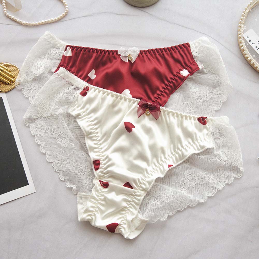 Quần Lót Satin Phối Nơ Ren In Hình Trái Tim Back2life