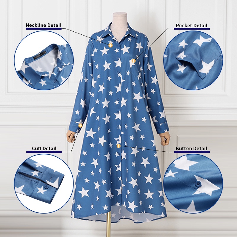 Đầm maxi Zanzea dài tay in họa tiết ngôi sao thời trang dành cho nữ