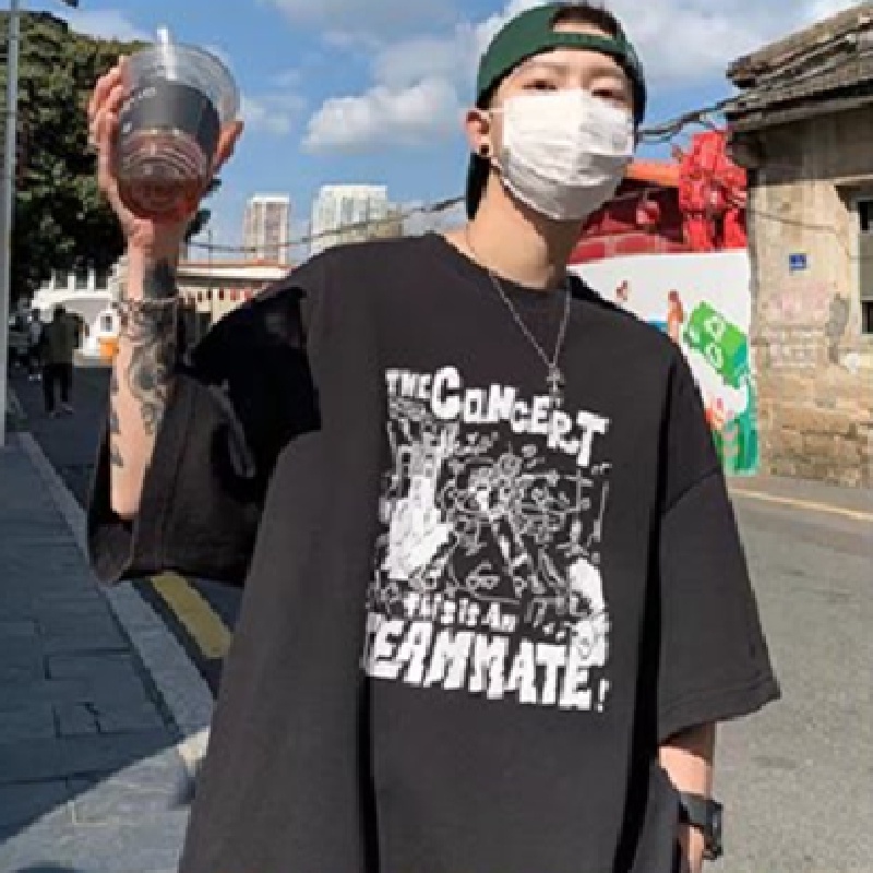 Áo Thun Dáng Rộng In Chữ Phong Cách Hàn Quốc Thời Trang Mùa Hè Cho Nam [M-8XL]